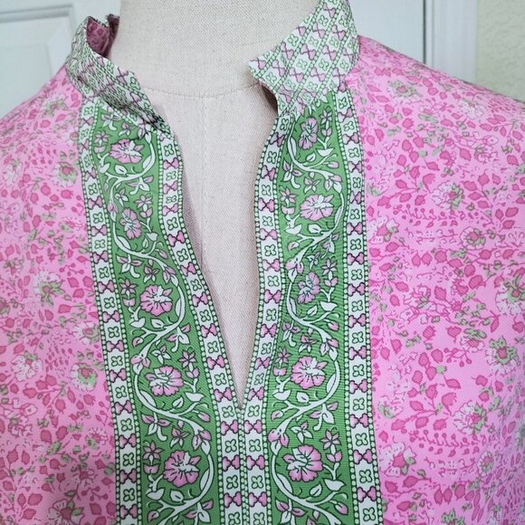 (#512)Oscar de la Renta for Neiman Marcus Pink & Green Floral Print Top Size M - Picture 2 of 7